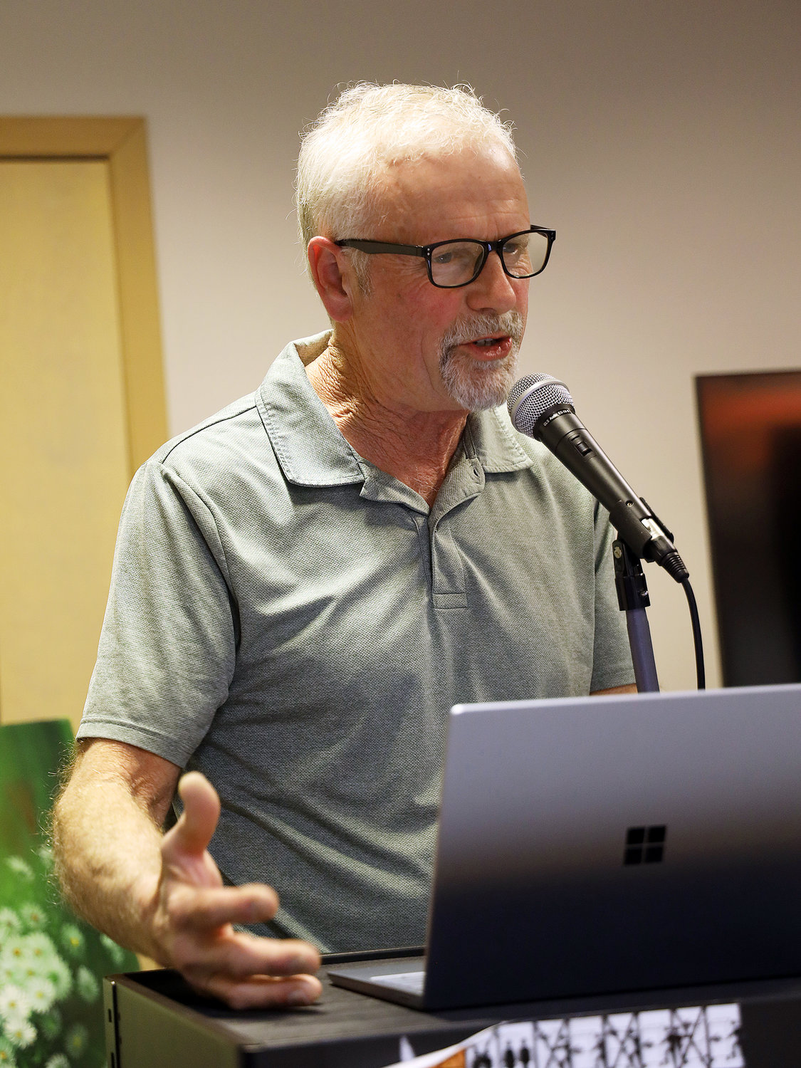 Festival co-founder Maynard Axelson gave a presentation during the festival opening and artist reception on March 17.