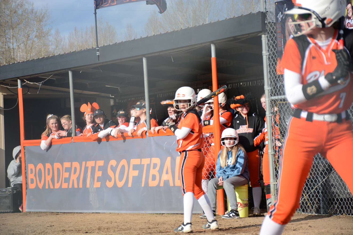 The Lady Borderite bench during a 10-6 win over the Nooksack Valley Pioneers April 11.