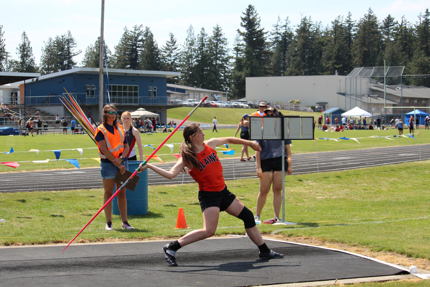 Madeleine Ernst threw a personal record of 107 feet, 9 inches in the javelin to take fifth, just missing state qualification.