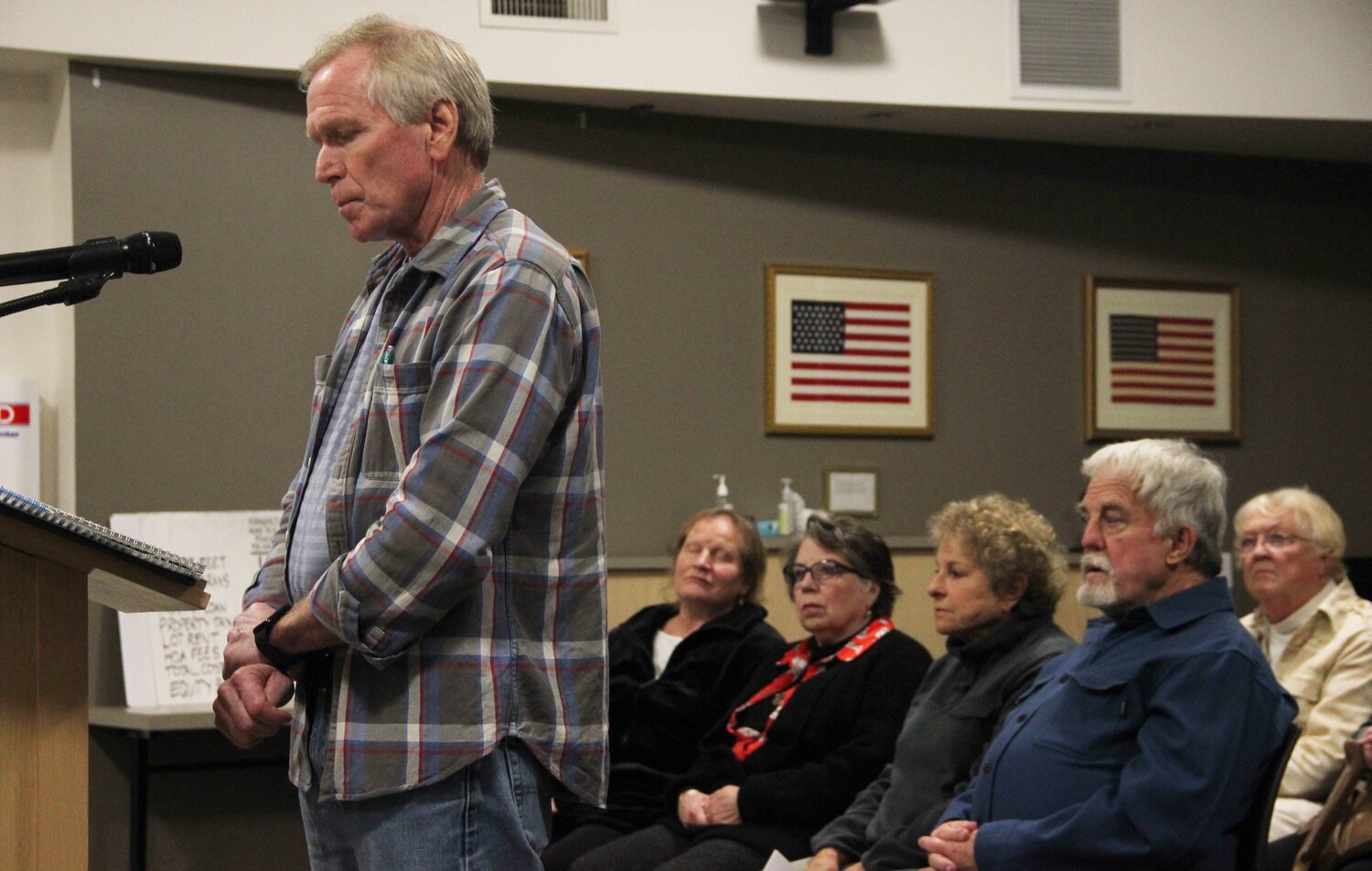 A man speaks to Blaine City Council during its October 23 meeting in council chambers. Council voted 4-0 during the meeting to approve a text amendment to the city's planned unit development code that will allow large manufactured home parks in east Blaine.