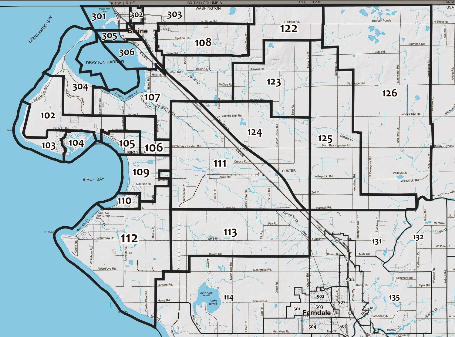 2023 precinct boundaries for the Blaine, Birch Bay and Custer area.
