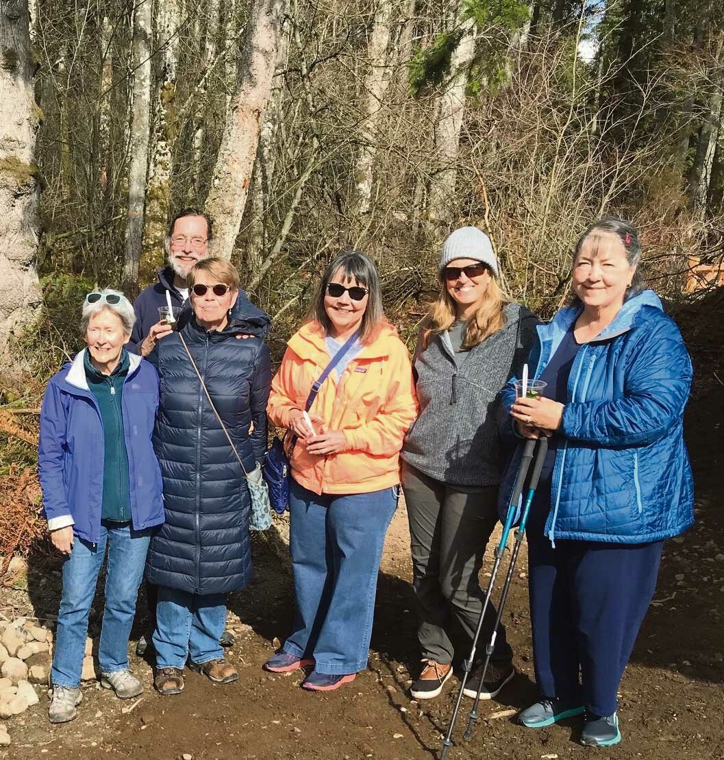 Semiahmoo resident Danette Morse (second from left) and other members of the Washington State University Whatcom County Extension’s spring 2023 gardening green course in Morse’s backyard.
