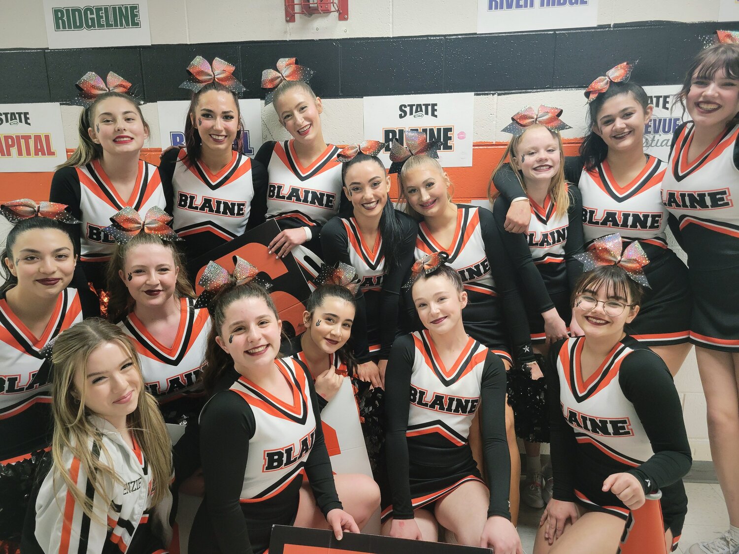 The Blaine competitive cheer team went to state for the second time in its brief, two-year history, placing seventh February 2-3.