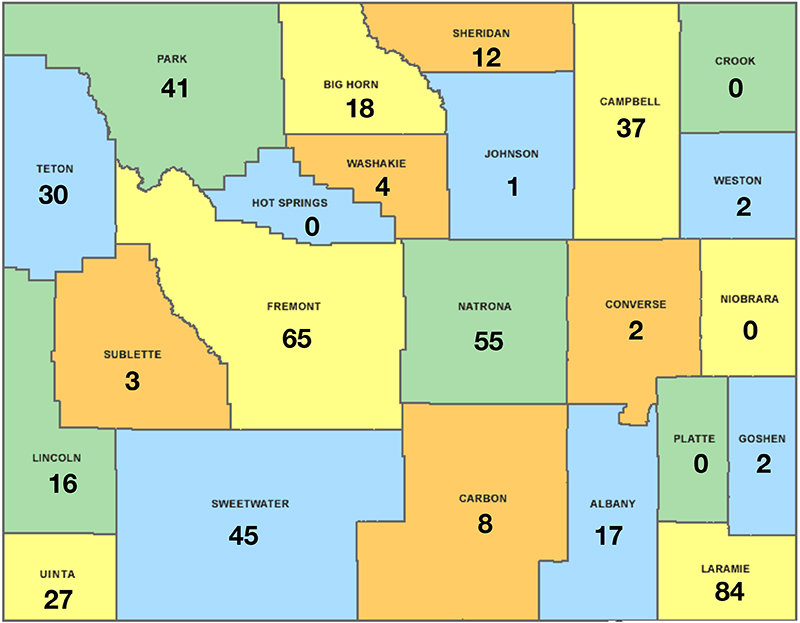 Wyoming&rsquo;s active coronavirus cases as of Monday, July 13.