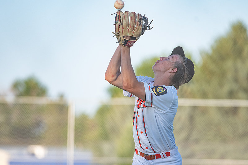 Outfielder Kobe Ostermiller makes a catch on the warning track against the Billings Cardinals. Powell won the second game of Friday&rsquo;s doubleheader for its ninth win of the season.