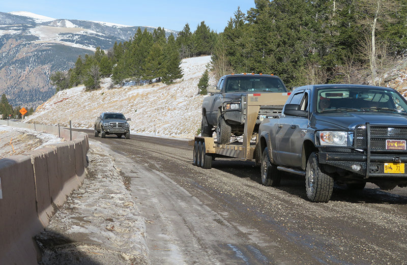 On Nov. 10, traffic passes along a section of the Chief Joseph Scenic Highway that&rsquo;s under repair. Work on the project has stopped for the winter and will resume in the spring.