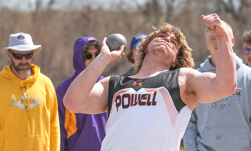 PHS senior Sheldon Shoopman throws the shot put during Jerry Campbell Invitational in Buffalo on April 2. Spring sports were put on a brief pause as a snowstorm swept through the Cowboy state last week.
