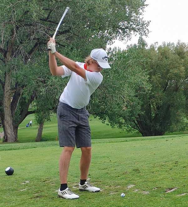 Panther sophomore Andrew Jones tees off at a tournament in Worland during the fall season. Jones tied for second on the team with junior Seth Seibert at their first tournament in the spring season.