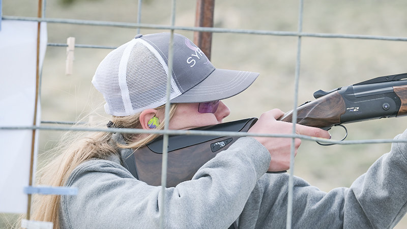 Shooter Hannah Sears lines up her shot during the fundraiser for WyoHoofbeats, ELA on May 14 at the Cody Shooting Complex.