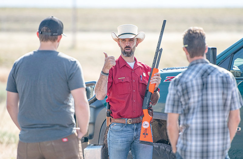 Jordan Winter, new Powell-area game warden for the Wyoming Game and Fish Department, teaches a portion of the department&rsquo;s hunter&rsquo;s safety class last month at the Cody Shooting Complex. Winter replaces Chris Queen, who retired in July.