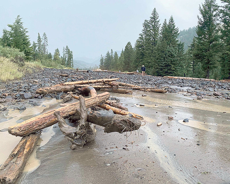 Mud, trees and debris cover the North Fork Highway near the East Entrance to Yellowstone National Park after a mudslide closed the road late last Wednesday. The road was reopened by 3:30 a.m. the next day, according to a WYDOT official, but more work is needed in the future to shore up the path from Cody to the national park.