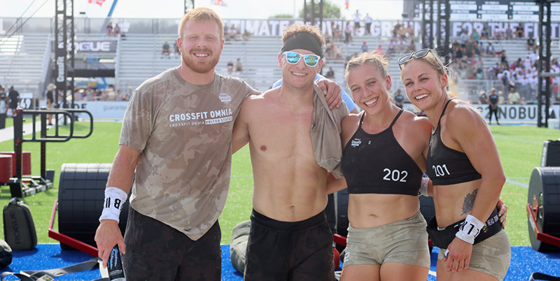 The CrossFit Omnia Black team takes a minute to soak up the moment at the NOBULL CrossFit Games in Madison, Wisconsin. From left: Jacob Schmidt, Cooper Wise, MaryKay Dreisilker and Elisa Schauer.