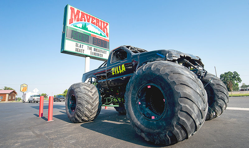 Zilla, a monster truck owned by Ricky Fowler of Boyd, Texas, finds a convenient parking spot prior to the monster truck show by HyLite Real Entertainment Friday and Saturday at the Park County Fairgrounds.