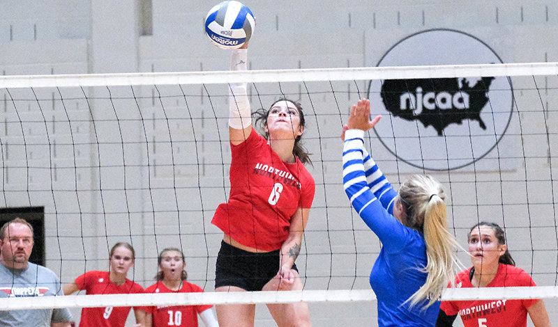 Northwest outside hitter Brooke Palmer drives a shot down the line on Friday. The Trappers swept Miles Community College.