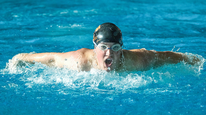 Tristin Dicks competes during the 100 fly on Saturday in Cody. The Panthers head on the road this Saturday to compete in the Riverton Invitational.