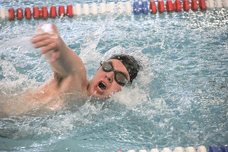 Lukas Legler competes during the 100 free at the Riverton Invite on Saturday. The Panthers escaped with a 13 point victory over the hosts.