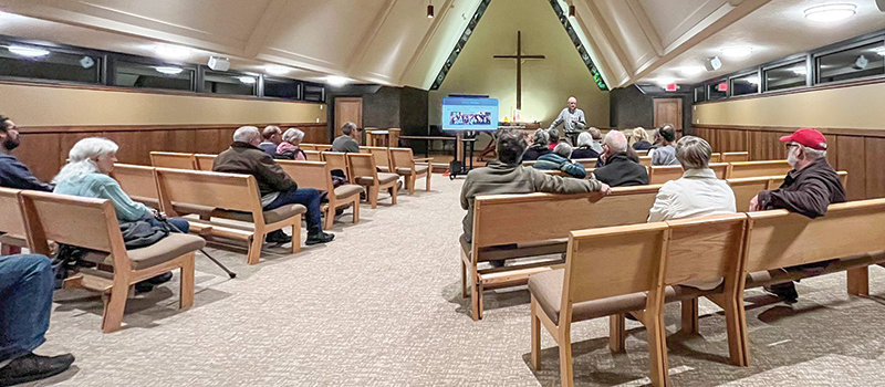 Bill Barron, the regional coordinator for the Citizens&rsquo; Climate Lobby, speaks with local residents during a recent presentation at St. John&rsquo;s Episcopal Church. Barron stopped in Powell as part of a recent Wyoming tour to advocate for clean energy.
