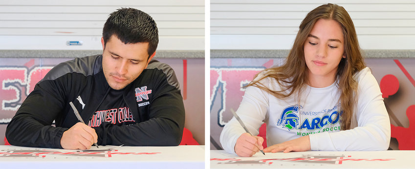Edwin Martin Wiesner Talero (above left) and Peyton Roswadovski (above right) signed their National Letters of Intent to continue playing at the four year level in Texas and Montana, respectively.