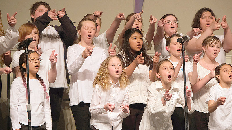 Students from Burlington, Cody, Greybull, Lovell, Meeteetse, Rocky Mountain and Powell perform during the end of the day Big Horn Basin Elementary Music Festival concert on April 1.