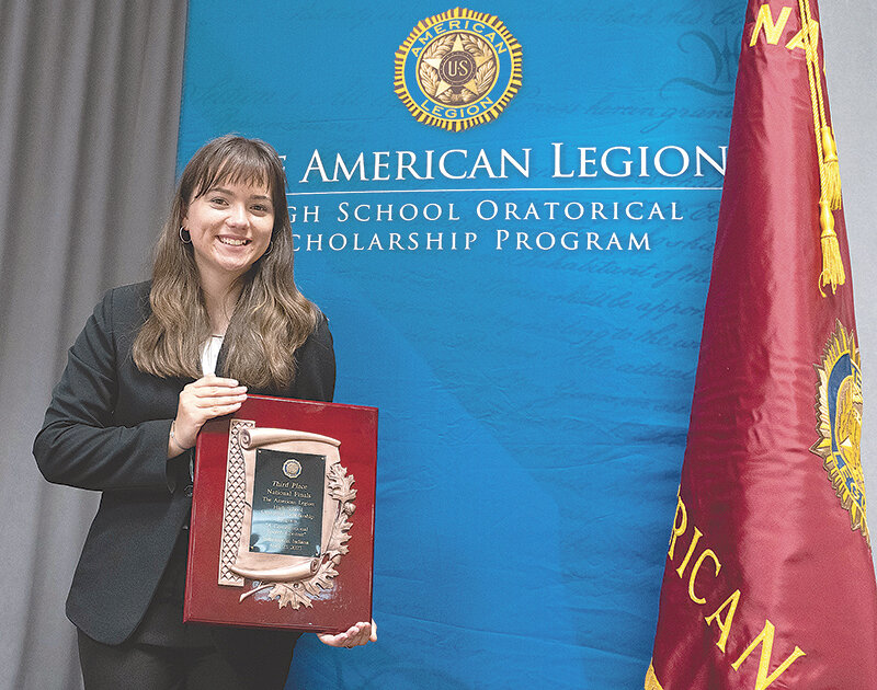 Emma Johnson finished third at the National American Legion Oratorical Competition in Indianapolis recently with her speech using the musical &lsquo;Hamilton&rsquo; to connect a younger generation to the U.S. Constitution.
