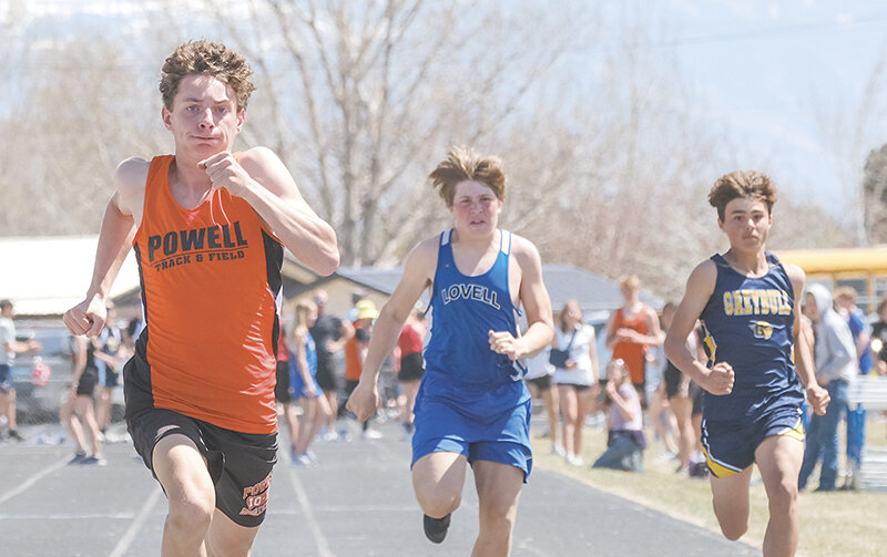 Breckyn Kobbe races ahead of the competition during the Lovell invite on April 29. The eighth grade boys were runners up at the conference meet on Saturday.