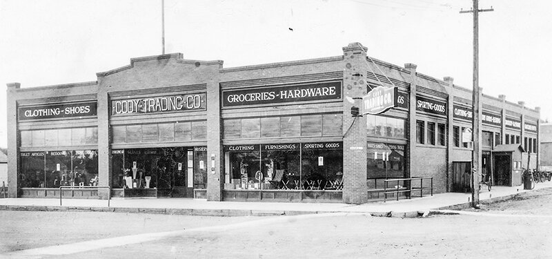 For much of Cody&rsquo;s early history the building housed the Cody Trading Company, which celebrated 52 years in 1948. The store sold just about everything the town&rsquo;s early residents needed, from fresh produce and clothes to cars and tractors.