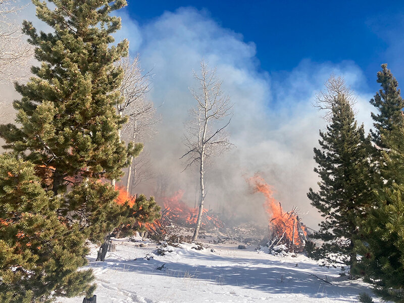 The Bureau of Land Management burns slash piles on Green Mountain.