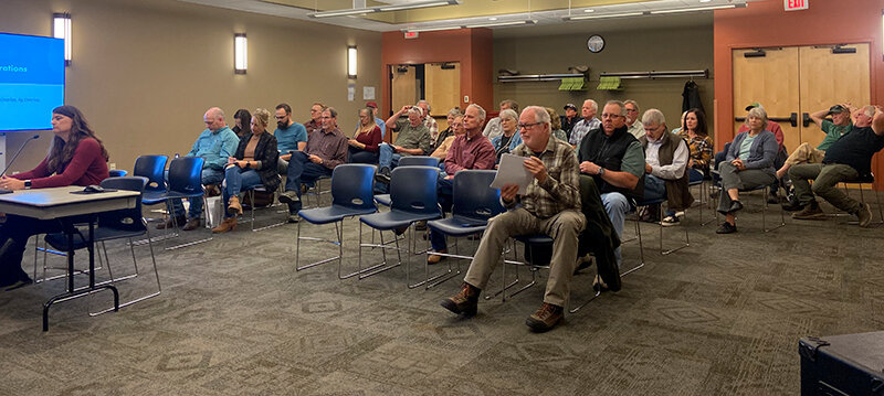 More than 30 people, including Powell Sens. Dan Laursen and Tim French, showed up to the Park County Commissioners meeting Tuesday to see if commissioners would decide to vote to approve a new land use plan.