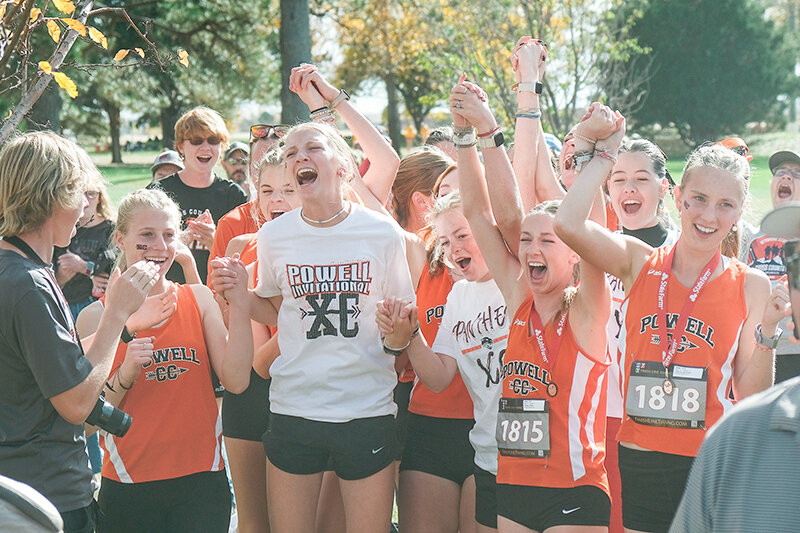 The Powell Panther cross country team celebrates after it was announced it had won the state title on Saturday afternoon at the Cheyenne Country Club. Powell used a strong team effort to beat four time defending state champions Cody in Cheyenne.