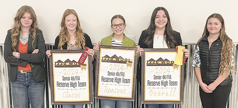 Powell Shoshone FFA&rsquo;s wool judging students performed well at the Wyoming Wool Initiative 7220 Wool Invitational Contest in Laramie on Jan. 9. The students gathered a total of five top three placements during their time at the contest. From left, Alyssa Ely, Emma Brence, Katie Morrison, Brooke Bessler and Meisja McCrary.