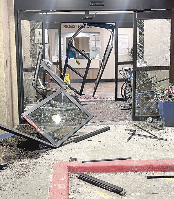 A woman ran her car into the ER entrance at Powell Valley Hospital on Saturday, causing significant damage. Patients and visitors are being asked to use the cafe entrance to the west.
