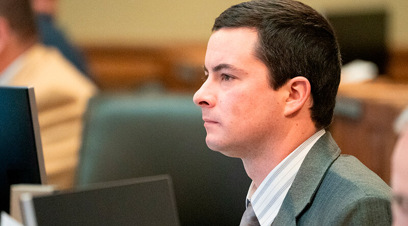 Rep. Dalton Banks (R-Cowley) listens during the morning session Feb. 14 in the House Chambers at the Wyoming State Capitol Building.