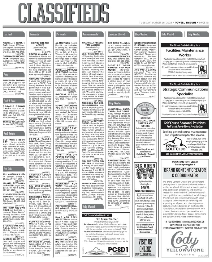 Classifieds – March 26, 2024