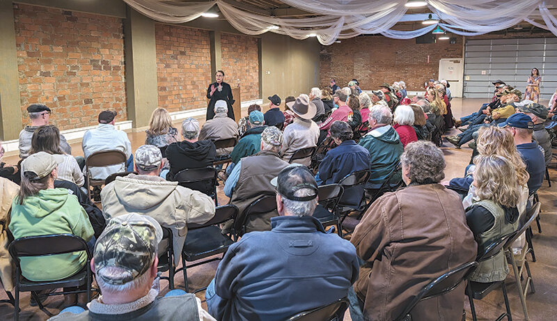U.S. Rep. Harriet Hageman (R-Wyo.) speaks during a Thursday town hall meeting at The Commons. Despite starting at 7 a.m., Hageman drew a large and enthusiastic crowd.