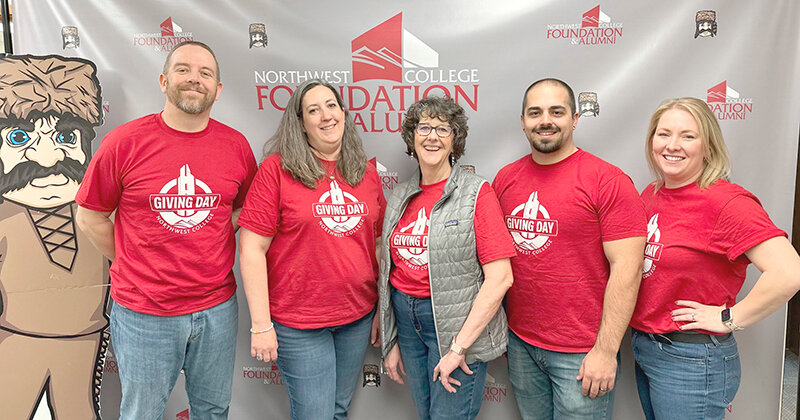 From left, Northwest College Foundation staff Cory Ostermiller, Diedre Asay, Shelby Wetzel, Dillon Jeffs and Jill Hartmann.
