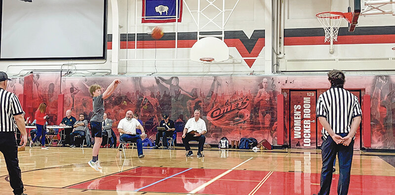 Danen Oram shoots a free throw in the Dean Morgan gymnasium in Casper in February. He claimed the 10-11 year-old boys&rsquo; division of the Elks State Hoop Shoot before heading to the regional competition in Colorado.