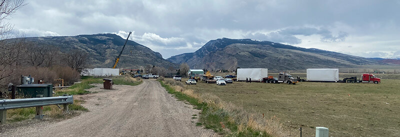 Trucks were hauling building materials to a site on Skyline Drive right next to The Church of Jesus Christ of Latter-day Saints temple site all day Tuesday.