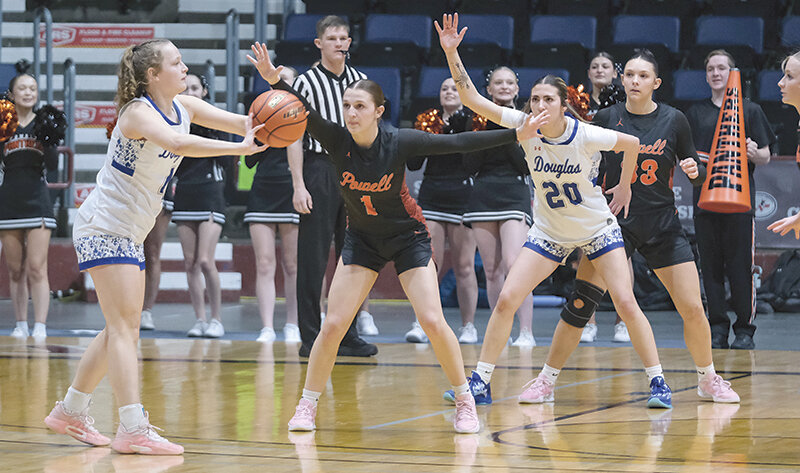 Alexa Richardson helps lead the Panther zone defense against the Bearcats on Thursday. Powell fell to the eventual champions who won their seventh straight title.