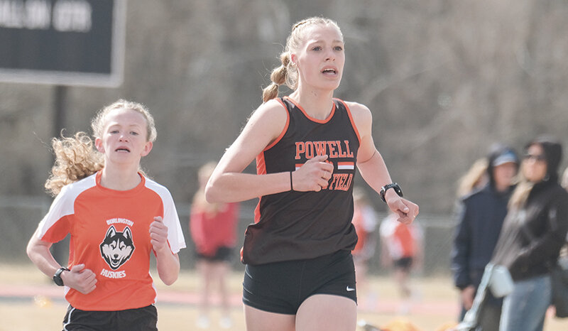 Anyston Keller won the 1600 meters in Laurel and took second place in the 1600 meters in Shoshoni as the Cub girls continued their strong performances on the track. Keller is pictured here running the 1600 in Burlington to start the season.