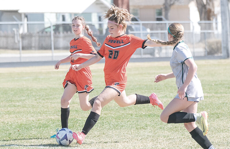 Maddy Agee lines up a shot during a home game against Lander in April. Agee led the Cubs with 25 goals and set program records for goals in a season and goals in a game with five.