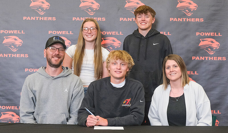 Abel Teten signed to continue his athletic career at NCAA Division III Hibbing College in Minnesota. He was joined by his family from left: Adam, Ava, Abel, August and Ashley.