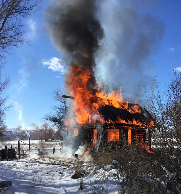 A small cabin built by our son-in-law, Warren Cheatham, went up in flames on Dec. 28. Thankfully, no one was in the cabin at the time. The cause of the fire is unknown.