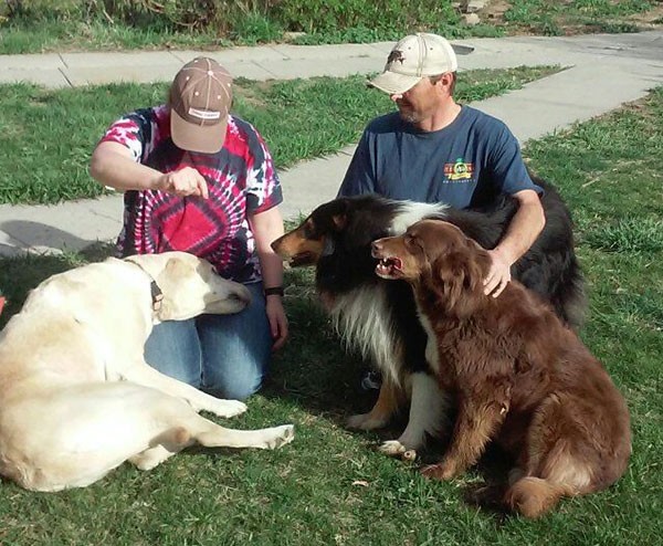 The morning of the reunion in Fromberg, Montana, Clyde, on the left, wouldn’t even look up for the camera, as myself and Ben Horton, along with Niki Elliott’s dogs take a moment for some photos.
