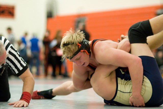 Powell Panther Randy Andrews, shown competing at the Powell Invitational in December, finished with a 3-2 record while competing against other top high school juniors in the  160-pound class  recently at the National High School Coaches Association Nationals.