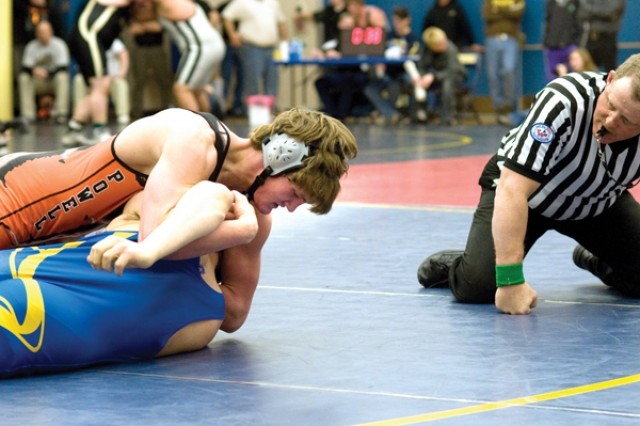 Mike Mundy works toward a consolation round win in the Greybull Invitational tournament last week. Mundy recently took over the 189-pound slot for the Panthers  and will enter this week’s Ron Thon Invitational in Riverton.