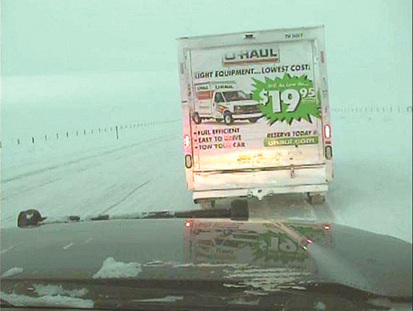 Wyoming Highway Patrol Trooper Rich Scovel pulled this U-Haul truck over on Feb. 27 after noticing front-end damage and a snow-covered license plate. Scovel wound up finding a slew of apparently stolen goods inside the truck.