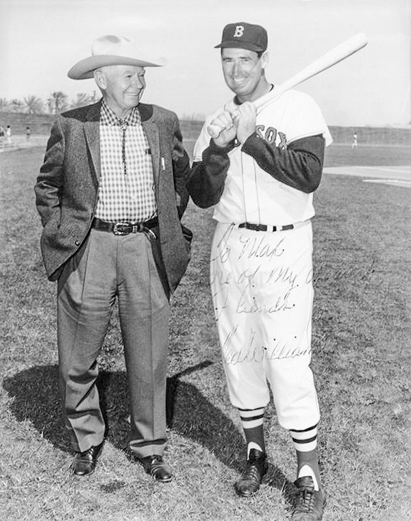 Famed Boston Red Sox slugger Ted Williams signed this photo for Max Wilde (pictured at left), an early-day hunting guide and outfitter from Cody. In his day, Wilde guided many celebrities around the area.