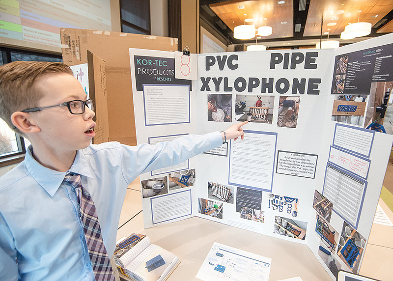 Korbyn Warren talks about his xylophone project at the Regional Science Fair at Northwest College, where he placed first in his category. Warren went on to win first place at the state competition.