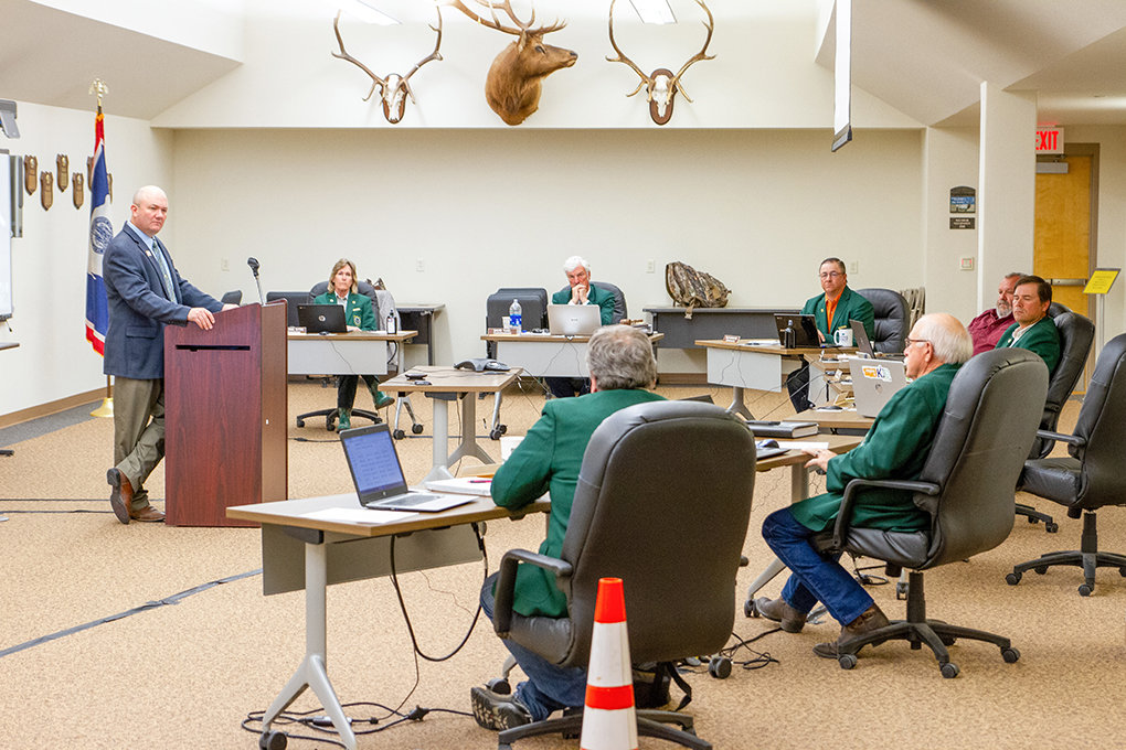 Brian Nesvik, director of the Wyoming Game and Fish Department, speaks to members of the commission during a debate on trapping regulations during the April meeting held in Cheyenne.