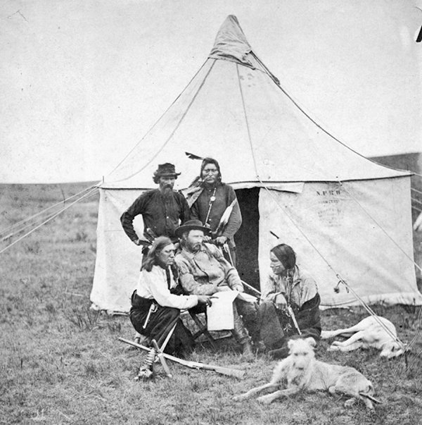 George Armstrong Custer (seated) is pictured on the 1874 Black Hills Expedition with a deerhound and sleeping greyhound.